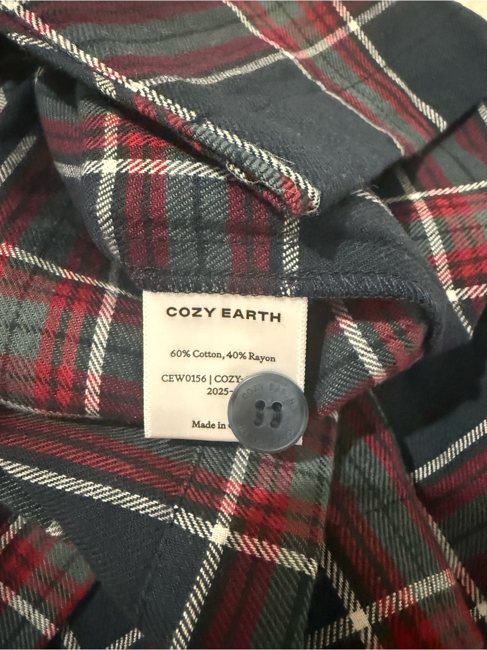 New Cozy Earth Farmhouse Long Sleeve Pajama Top Small - Eclipse Plaid MSRP $88 - Picture 7 of 7